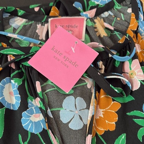 NWT Kate Spade Garden Floral Tie Neck Shift Mini Dress Black Multicolor S $298 - Picture 8 of 8